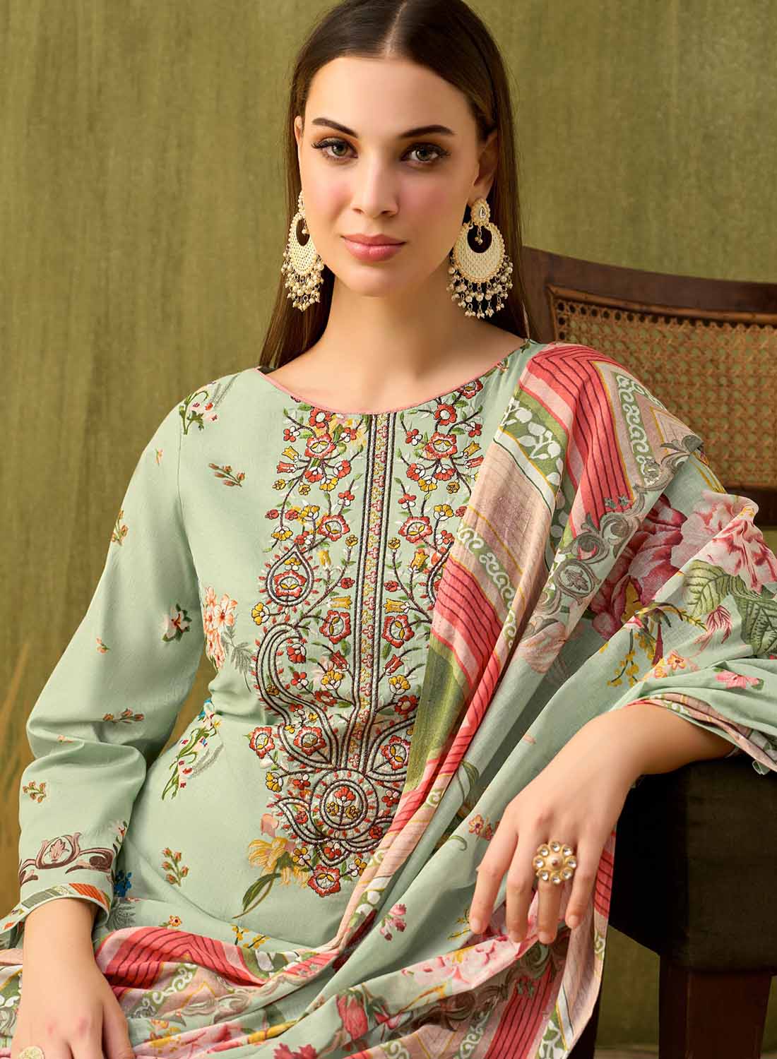 Printed Unstitched Cotton Pakistani Suit Dress Material with Embroidery