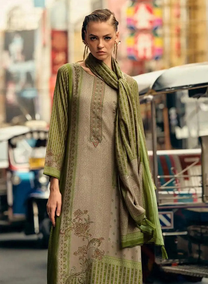 Green Unstitched Pashmina Winter Salwar Suit Set Material for Women