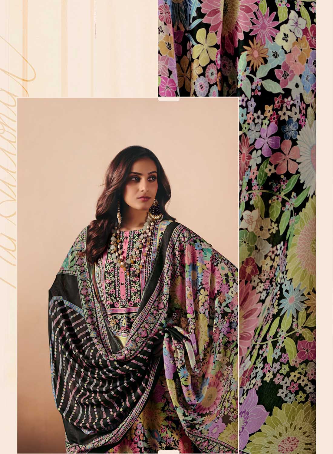 Party Wear Muslin Shimmer Black Unstitched Salwar Suit Material for Women