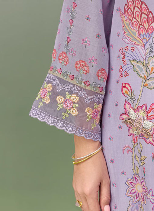 Pure Muslin Party Wear Purple Unstitched Suit Material with Embroidery