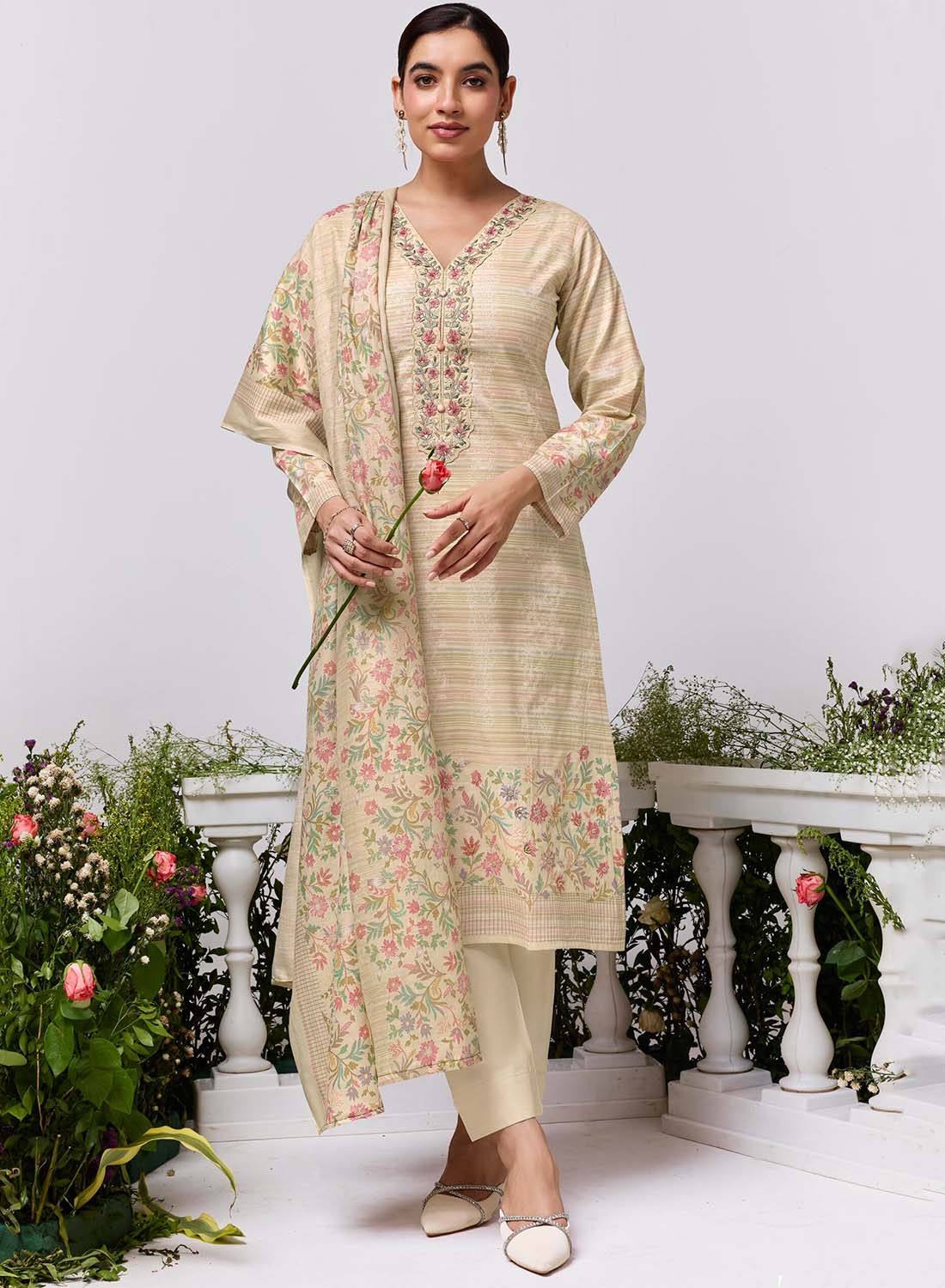 Cambric Cotton Unstitched Suit Dress Material for Women with Embroidery