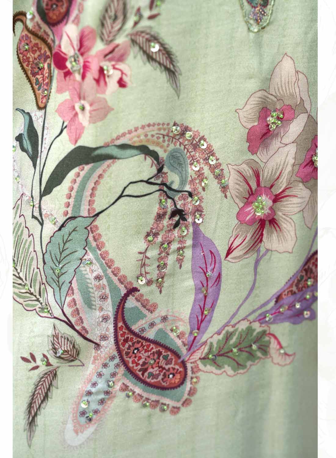 Party Wear Green Muslin Unstitched Salwar Suit Set with Embroidery