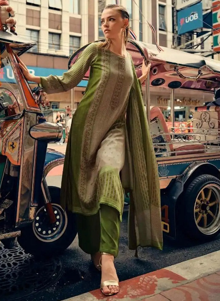 Green Unstitched Pashmina Winter Salwar Suit Set Material for Women
