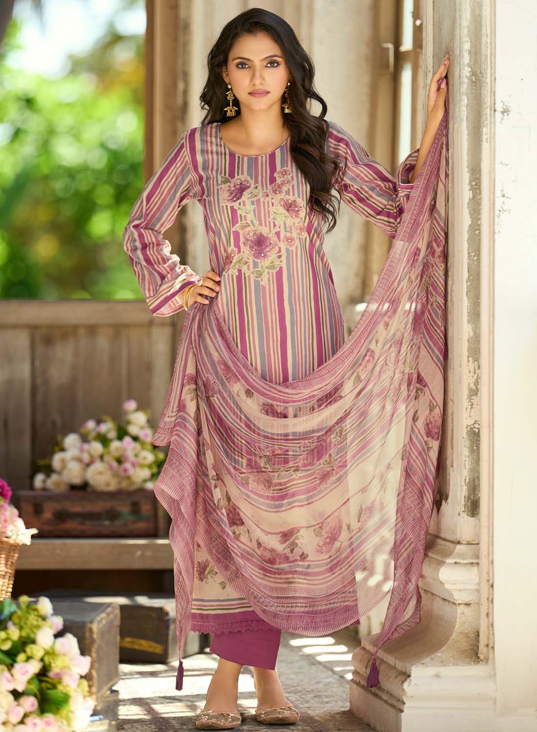 Pink Pure Cotton Daily Wear Unstitched Suit Material for Women