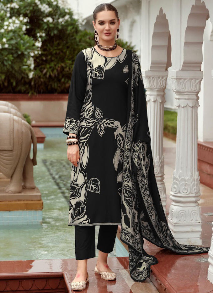 Black Pashmina Unstitched Winter Salwar Suit Set Fabric Material