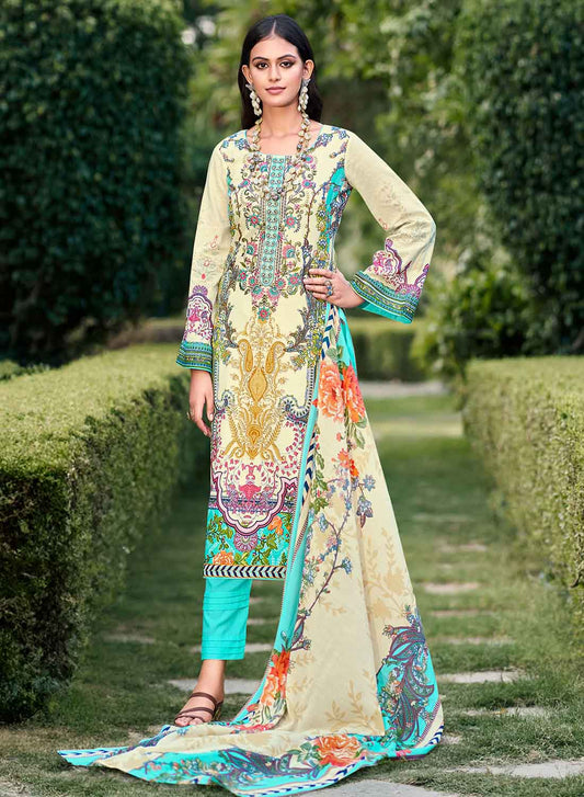 Pure Cambric Cotton Pakistani Print Unstitched Suit Set for Ladies