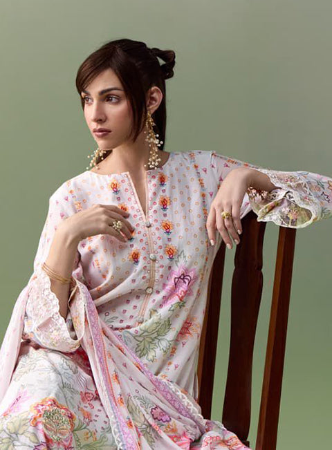 Pure Muslin Party Wear White Unstitched Suit Material with Embroidery