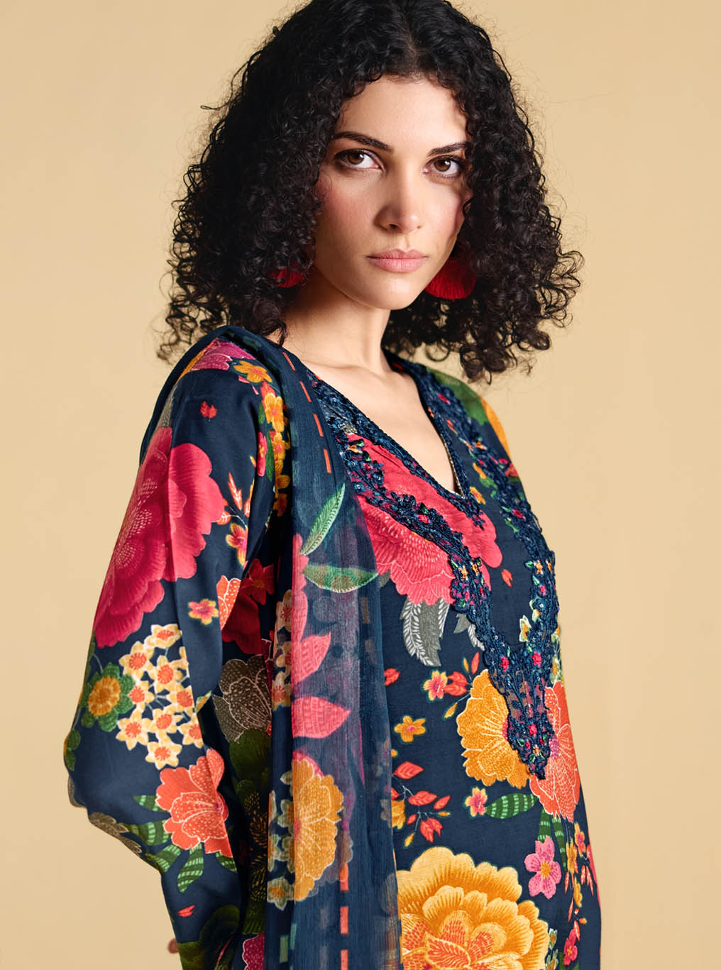 Muslin Unstitched Blue Party Wear Suit Dress Material with Embroidery