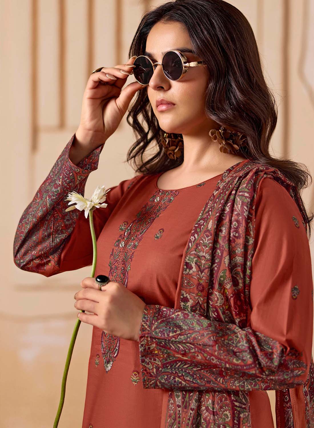 Cambric Cotton Unstitched Suit Dress Material Printed with Embroidery