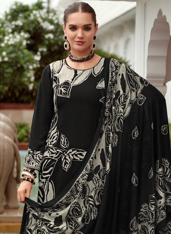 Black Pashmina Unstitched Winter Salwar Suit Set Fabric Material