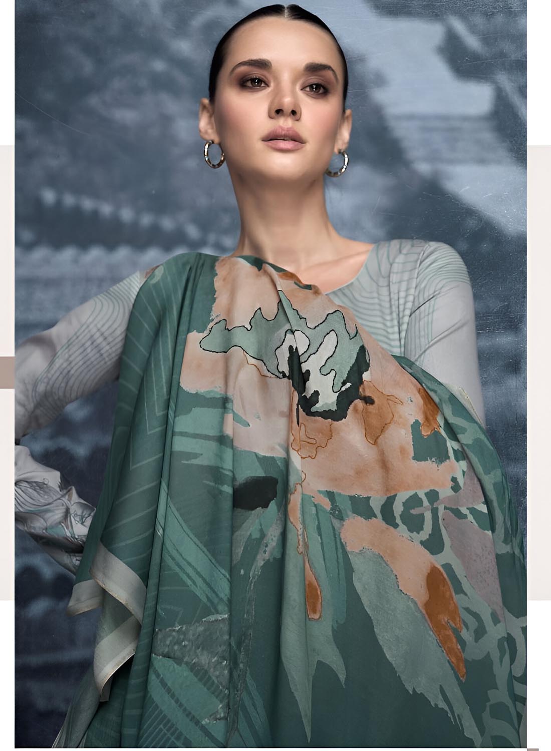 Pure Jam Silk Grey Printed Unstitched Salwar Suit Material for Women