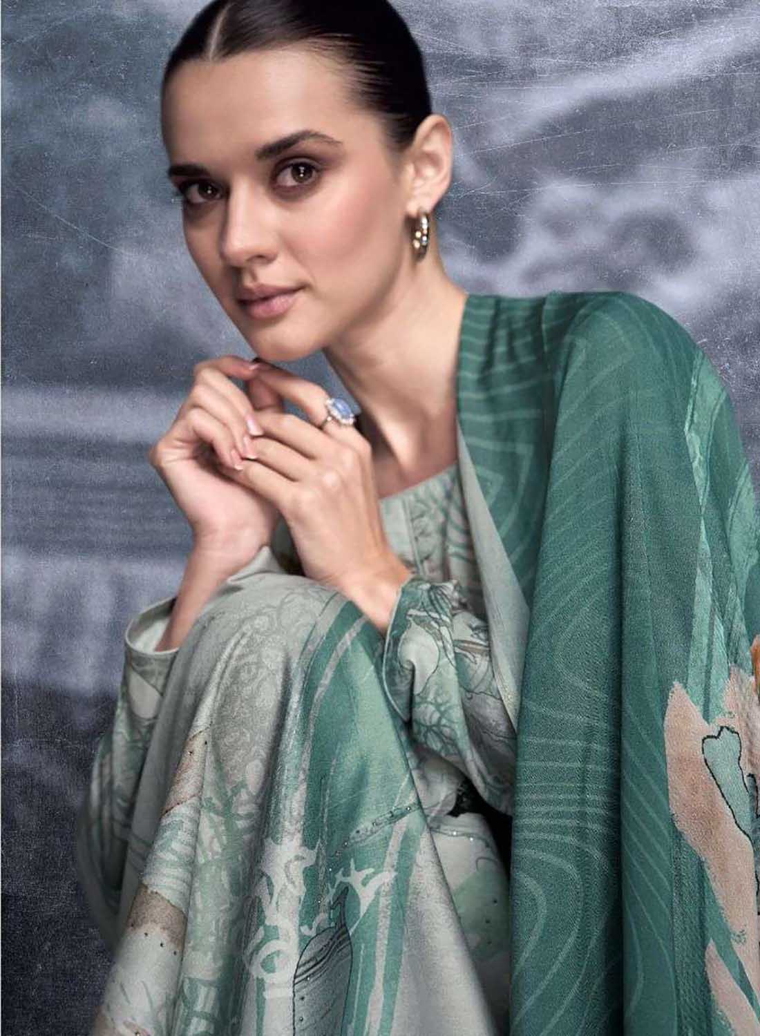 Pure Jam Silk Grey Printed Unstitched Salwar Suit Material for Women