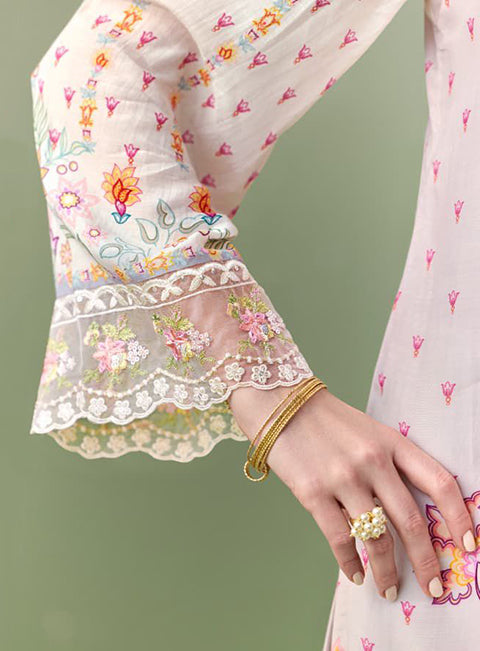 Pure Muslin Party Wear White Unstitched Suit Material with Embroidery