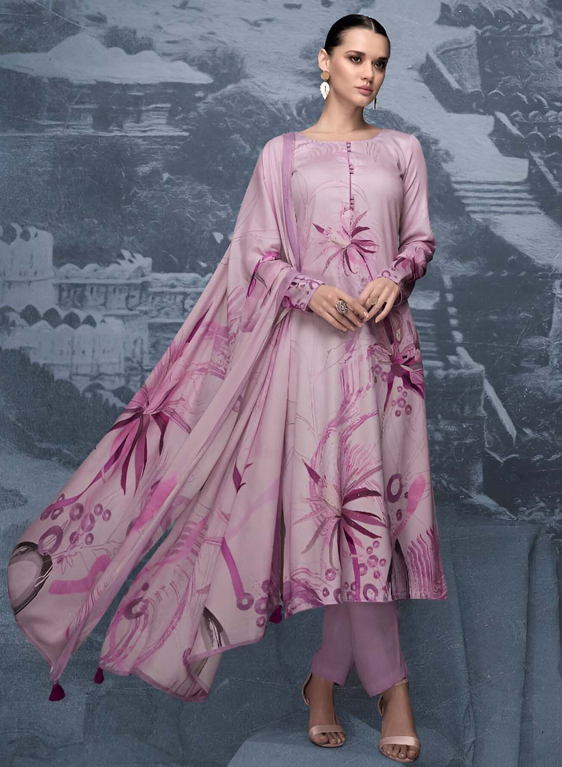 Pure Jam Silk Purple Unstitched Salwar Suit Material for Women