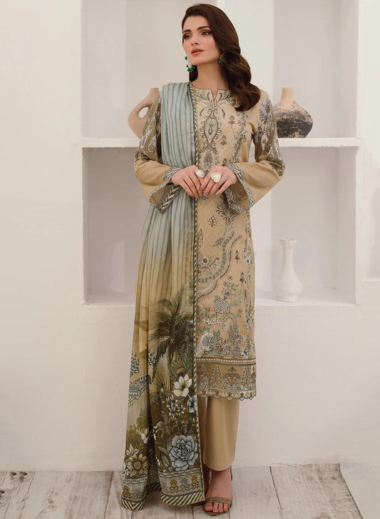 Ramsha Unstitched Pure Pakistani Lawn Suit Material with Embroidery