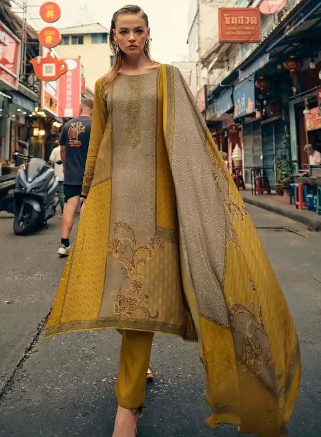 Mustard Unstitched Pashmina Winter Salwar Suit Set Material for Women