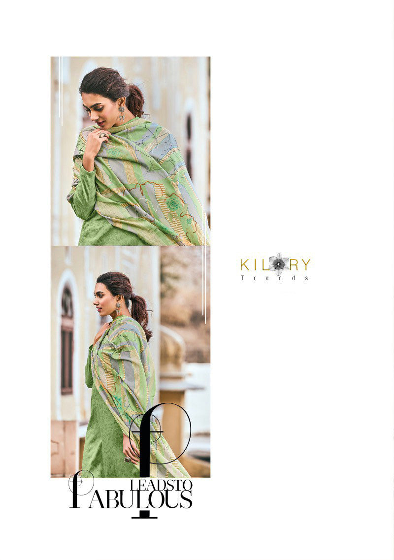 Cotton Silk with Embroidery Green Unstitched Women Suit Set Kilory Trends