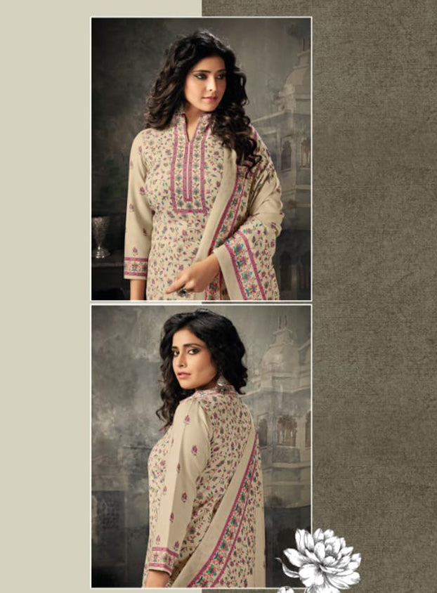 Rivaa Pure Cotton Cream Unstitched Suit Dress Material for Women Rivaa
