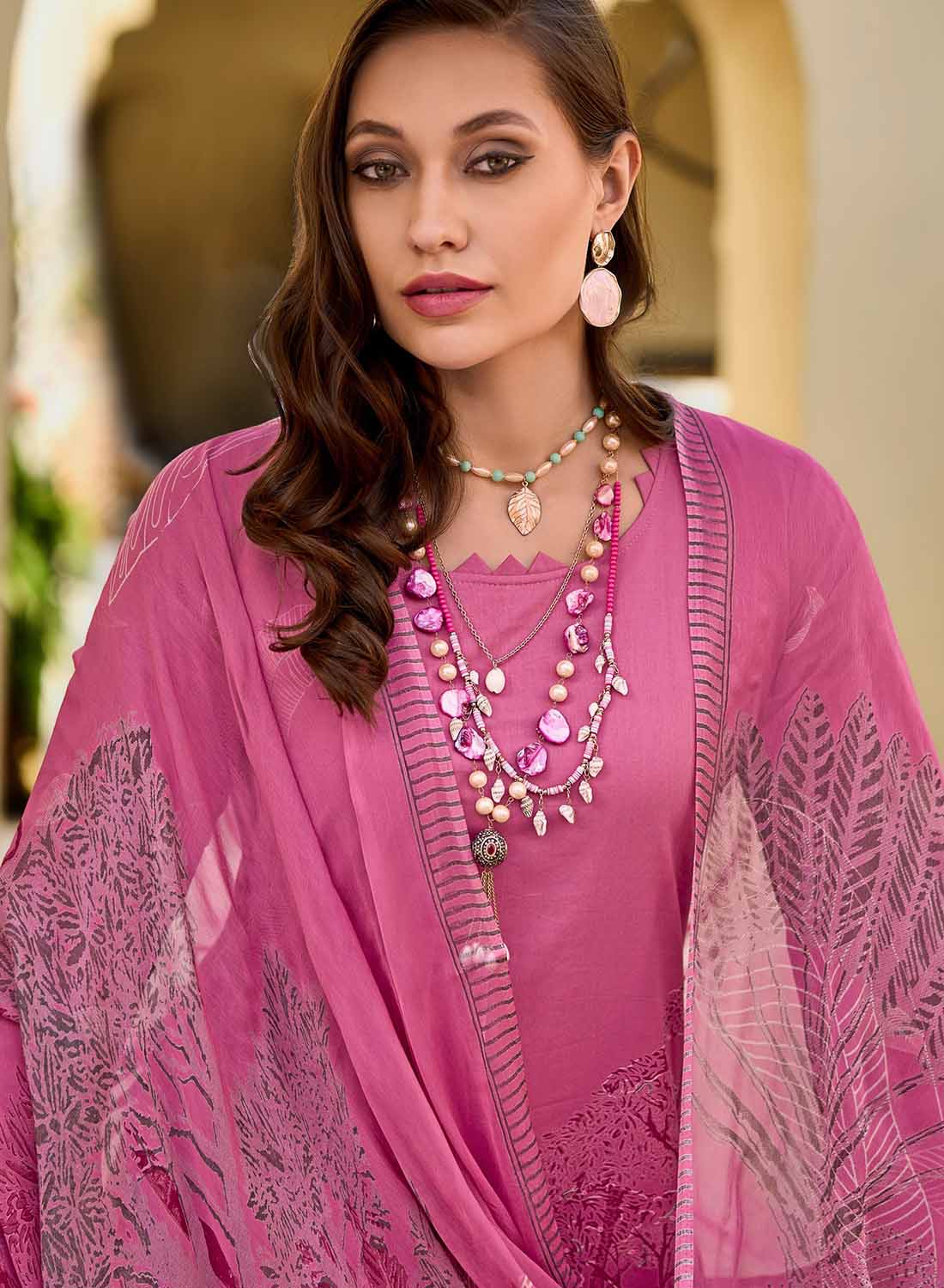 Women's Pink Unstitched Pure Lawn Cotton Suit Material with Dupatta