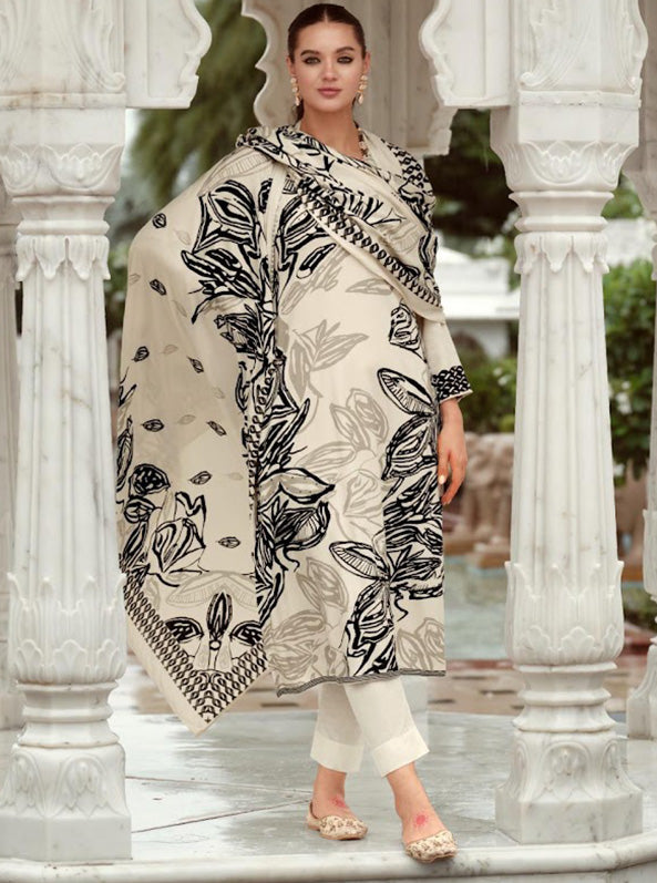 Cream Pashmina Unstitched Winter Salwar Suit Set Fabric Material