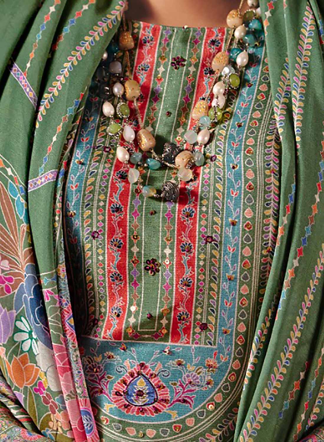 Party Wear Muslin Shimmer Green Unstitched Salwar Suit Dress Material