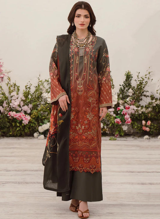 Ramsha Unstitched Pure Pakistani Lawn Salwar Suit with Silk Dupatta