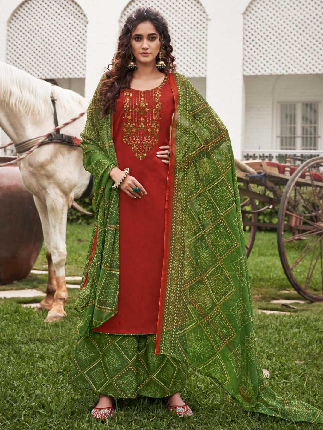 Unstitched Cotton Salwar Suit Dress Material with Embroidery