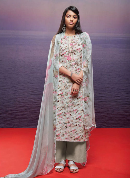 Ganga Pure Cotton Grey Unstitched Suit Dress Material for Women