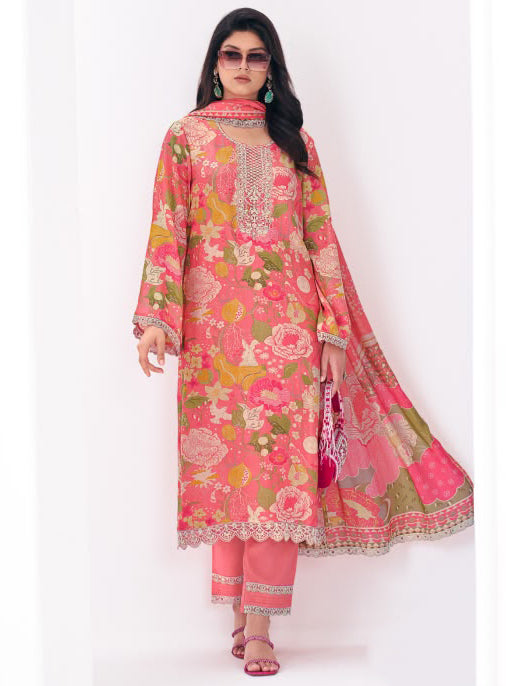 Party Wear Pakistani Muslin Unstitched Suit Material for Women with Embroidery
