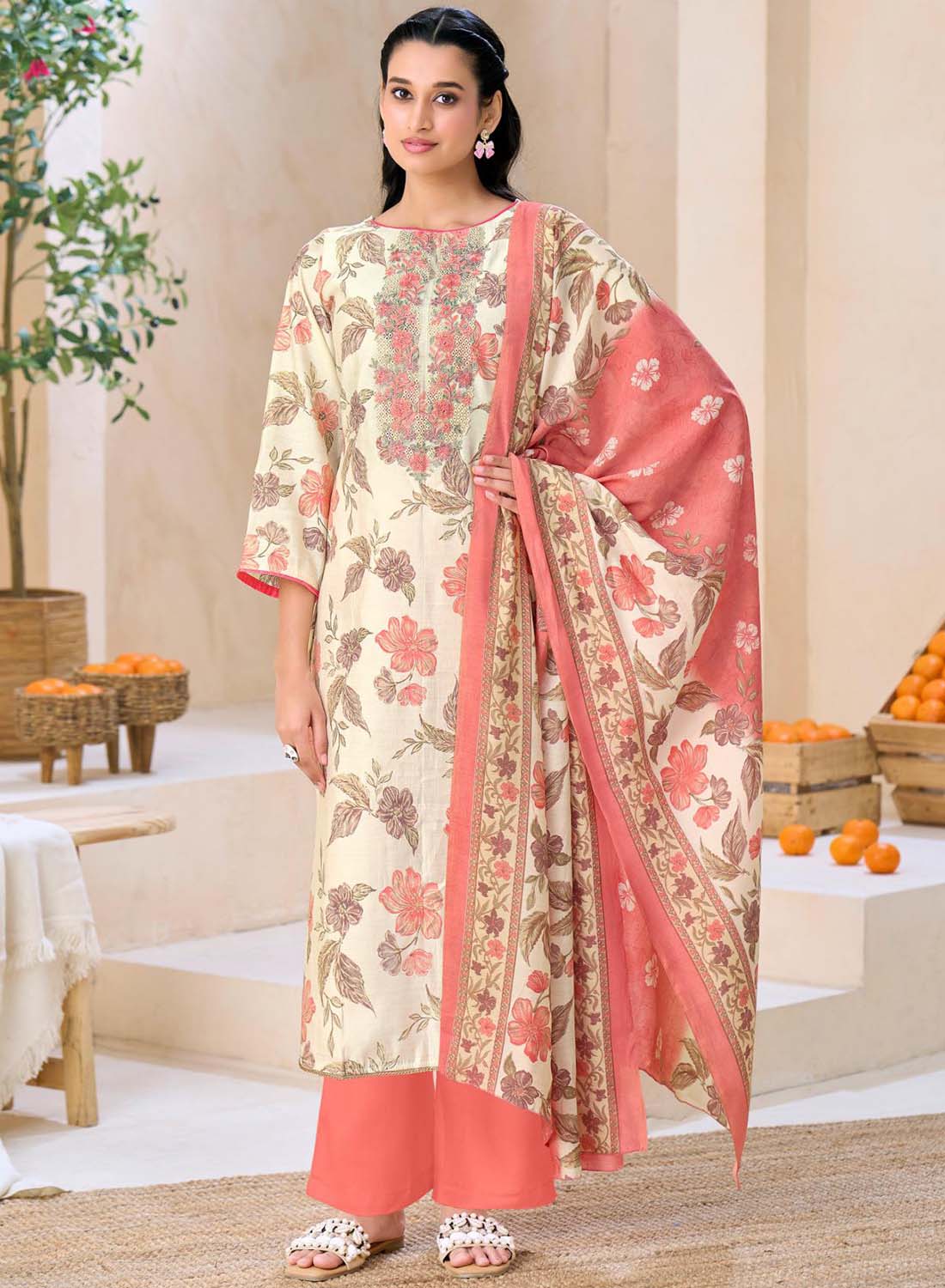 Party Wear Modal Silk Unstitched Suit Material for Women with Embroidery