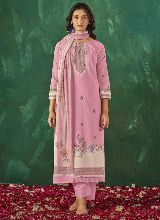 Pure Cotton Lawn Pink Unstitched Salwar Suit Material with Dupatta