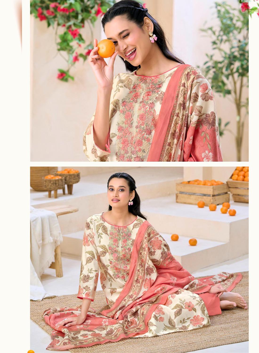 Party Wear Modal Silk Unstitched Suit Material for Women with Embroidery