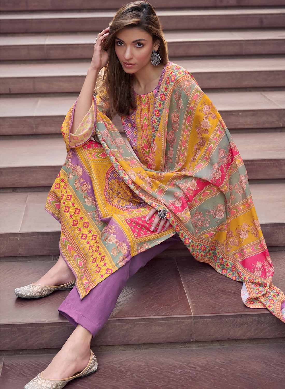 Mumtaz Arts Lawn Cotton Printed Unstitched Suit Material with Dupatta