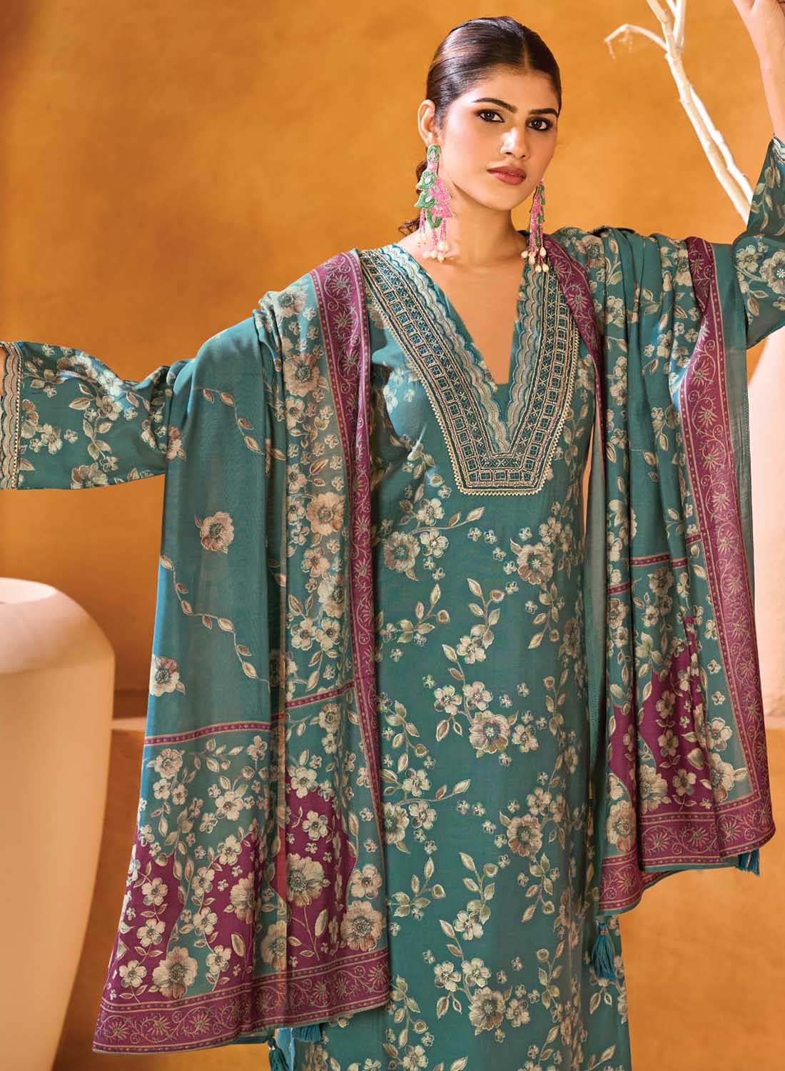 Party Wear Muslin Silk Unstitched Salwar Suit Material for Women