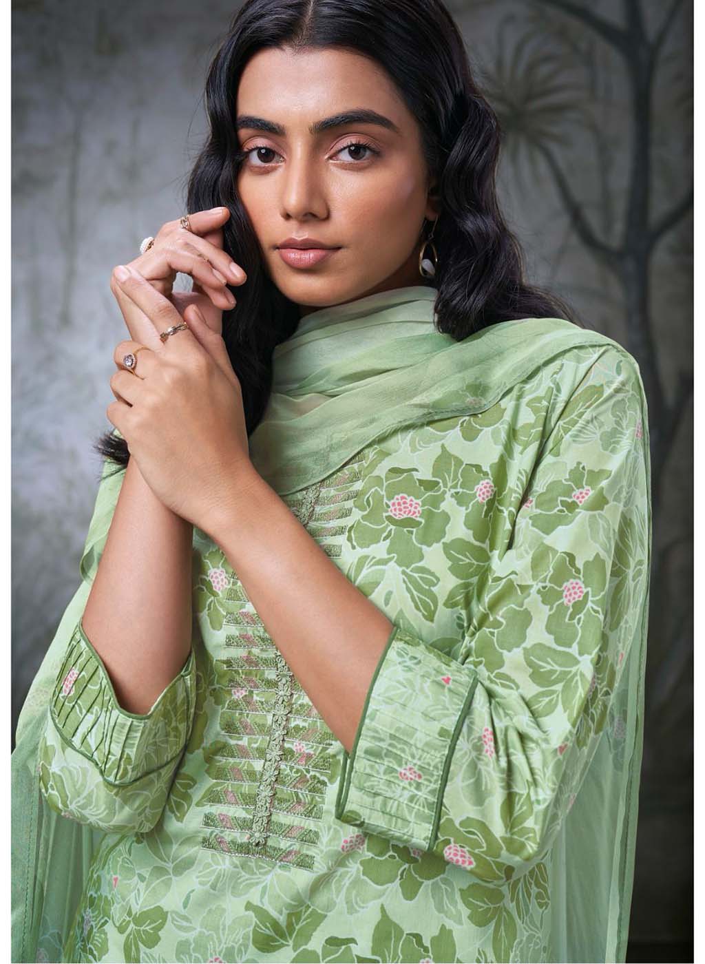 Ganga Green Pure Cotton Unstitched Suit Material for Women Ganga