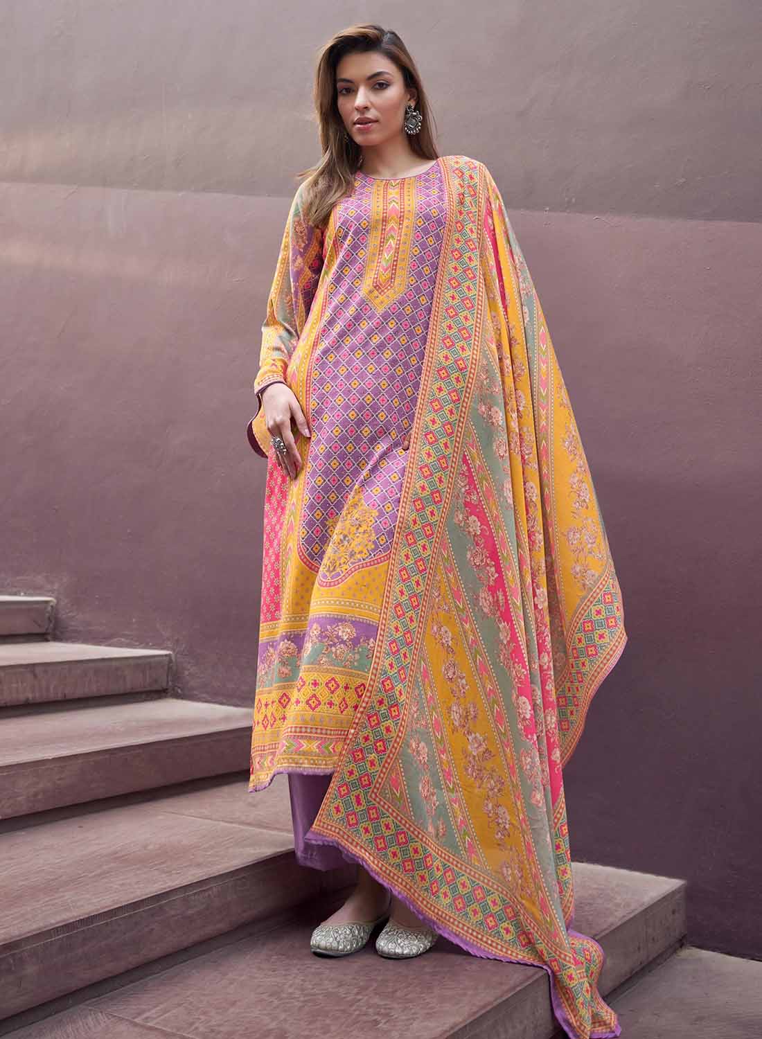 Mumtaz Arts Lawn Cotton Printed Unstitched Suit Material with Dupatta