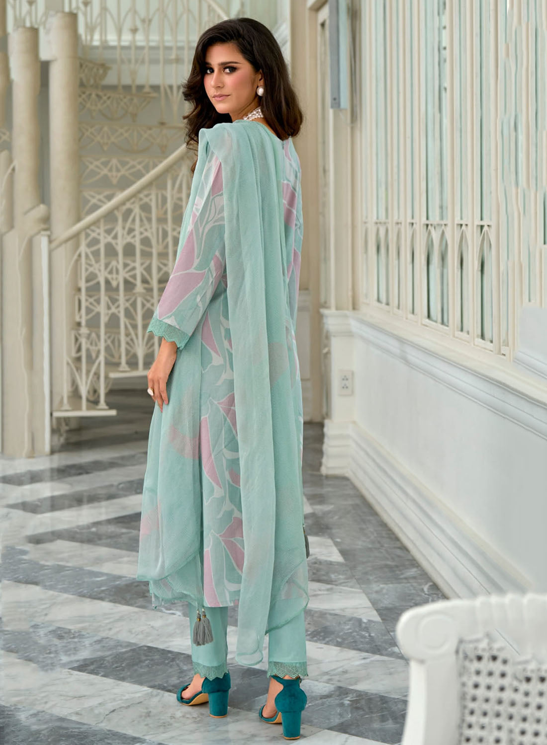 Unstitched Pure Lawn Cotton Suit Material Printed with Embroidery Work