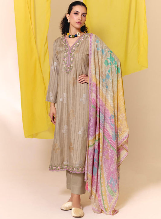 Party Wear Muslin Unstitched Suit Set Material for Women with Embroidery