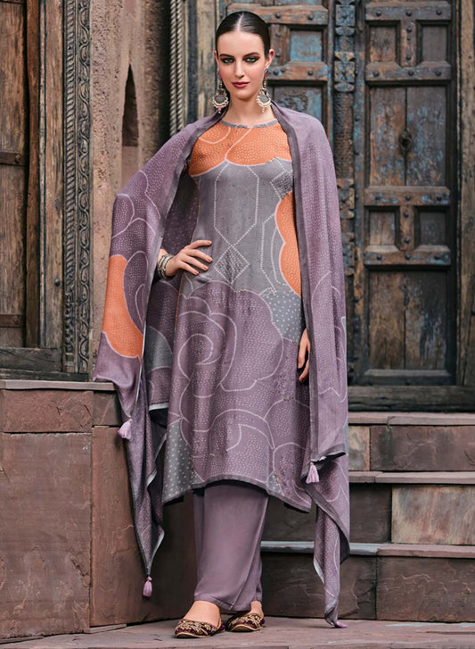 Purple Winter Woolen Unstitched Suit Dress Material for Women