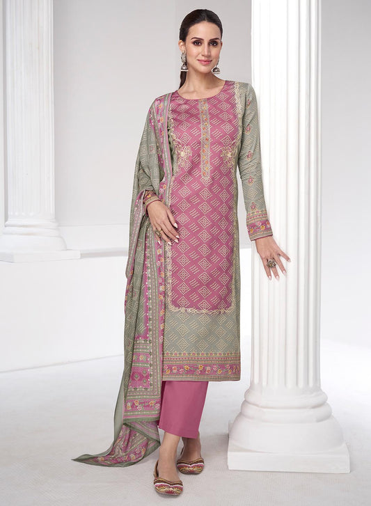 Mumtaz Arts Pure Cotton Satin Embroidered Unstitched Suit Dress Material