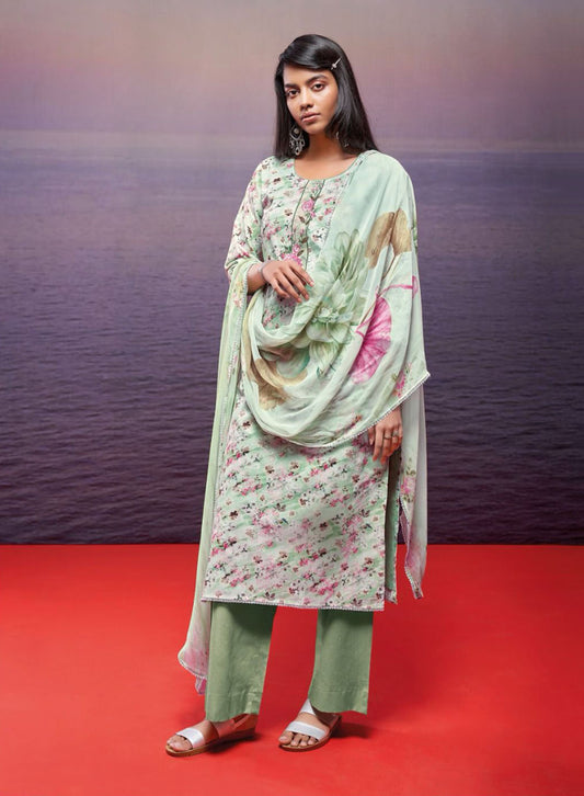 Ganga Pure Cotton Green Unstitched Suit Dress Material for Women Ganga
