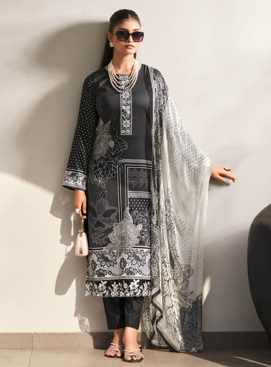 Black Cotton Satin Unstitched Salwar Suit Dress Material for Women