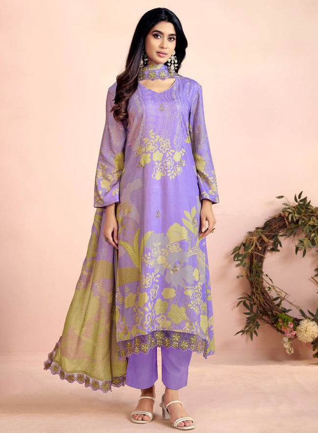 Purple Unstitched Pashmina Winter Salwar Suit Material for Women