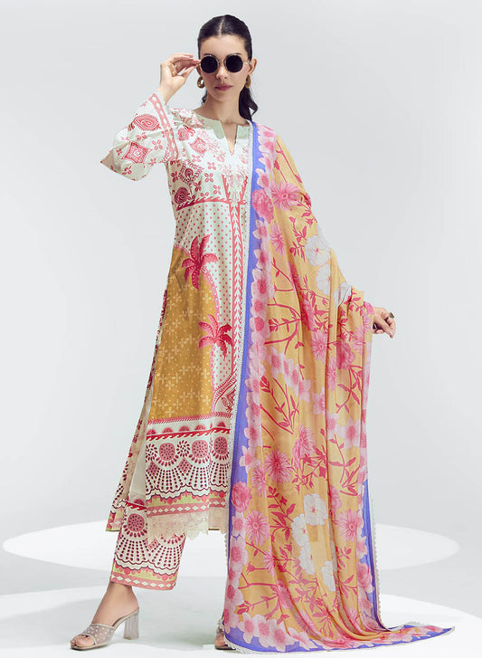 Pure Cotton Lawn Unstitched Salwar Suit Set Dress Material for women