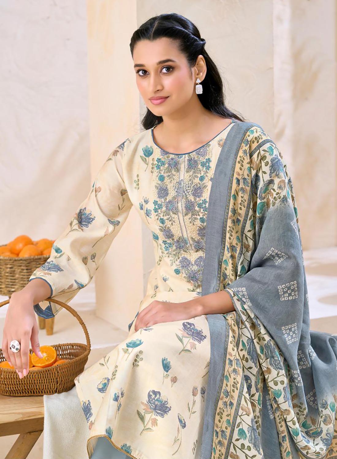 Party Wear Modal Silk Unstitched Suit Fabric for Women with Embroidery