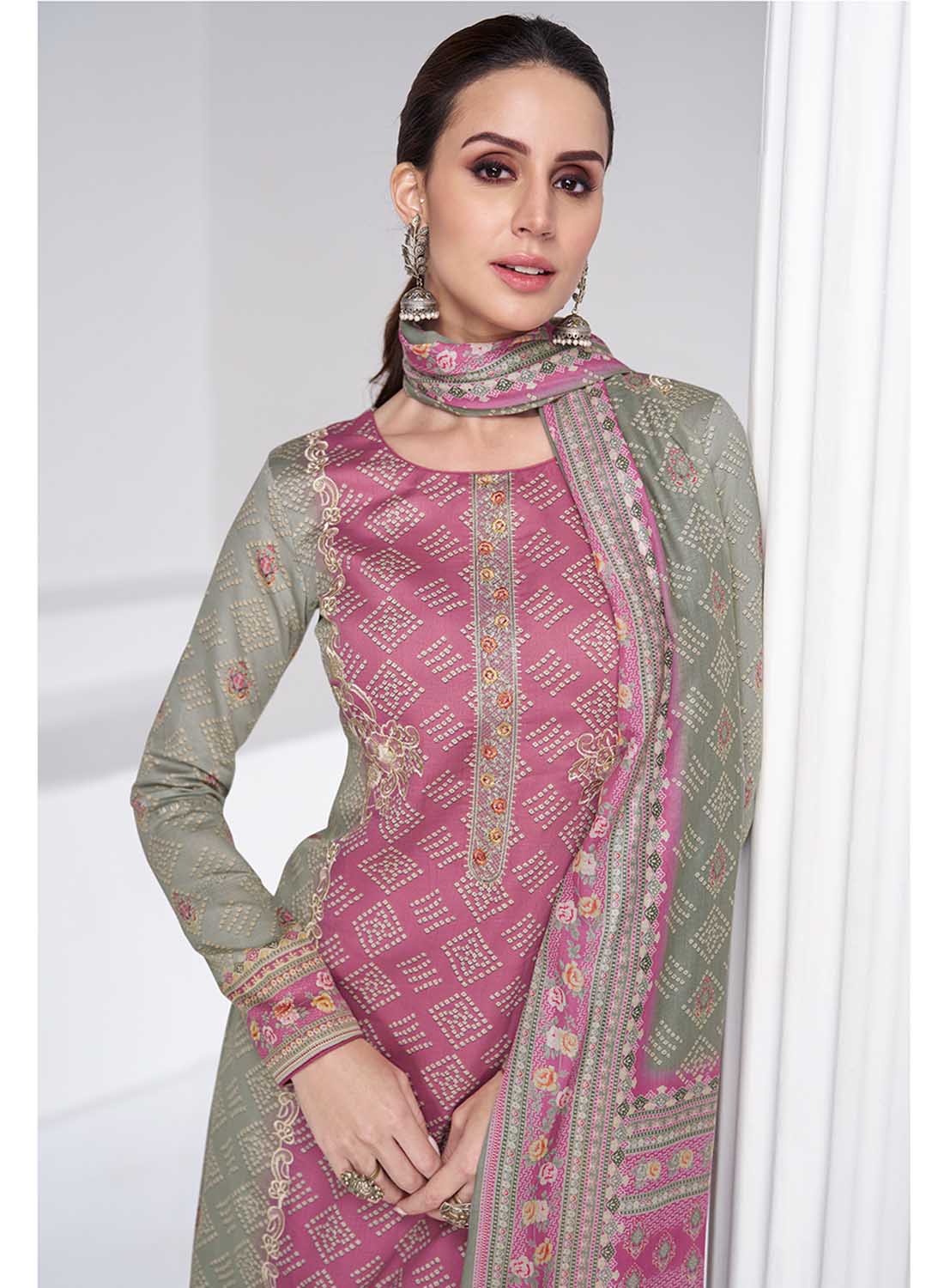 Mumtaz Arts Pure Cotton Satin Embroidered Unstitched Suit Dress Material