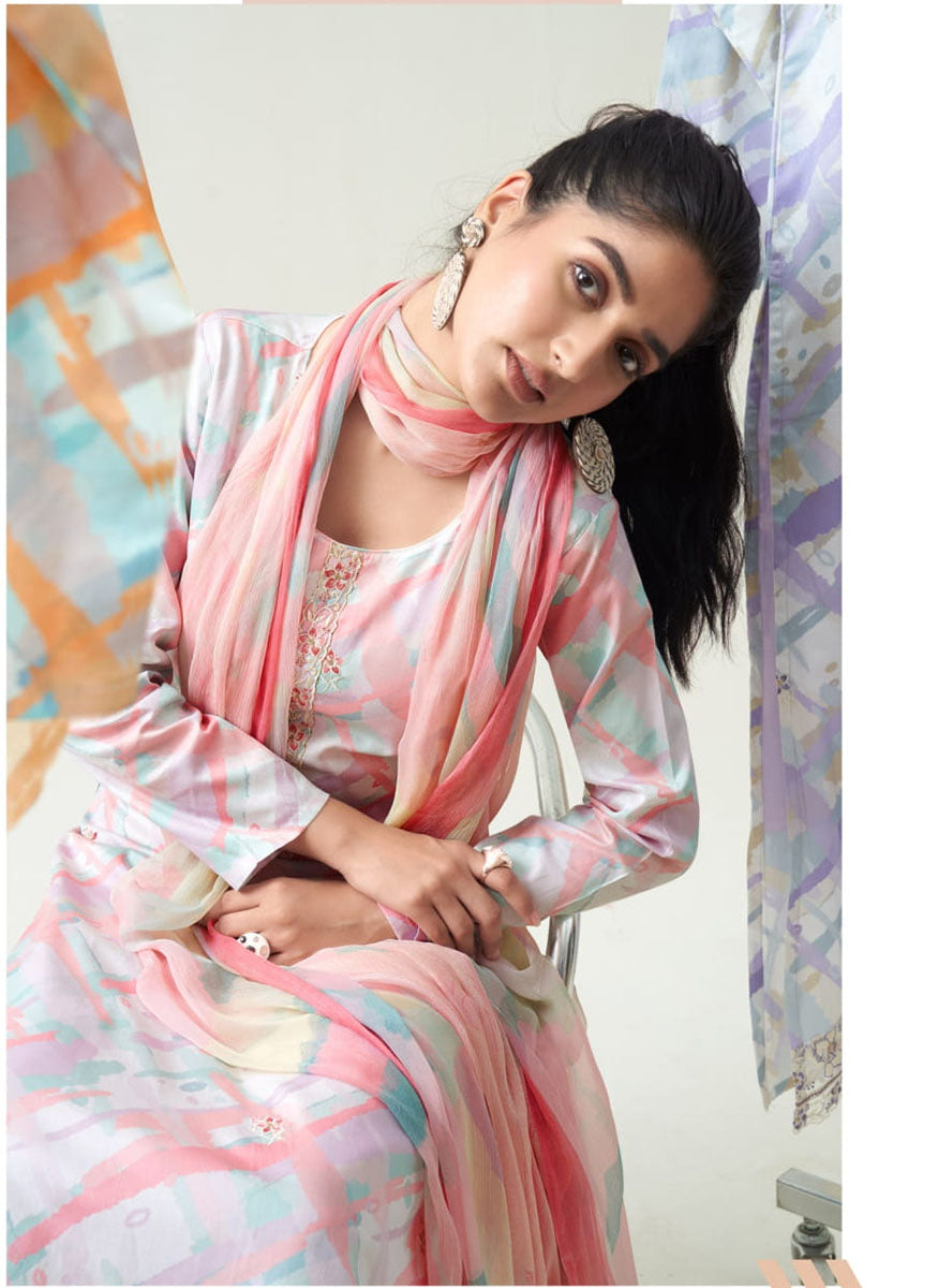 Women's Cotton Satin Unstitched Suit Dress Materials with Dupatta