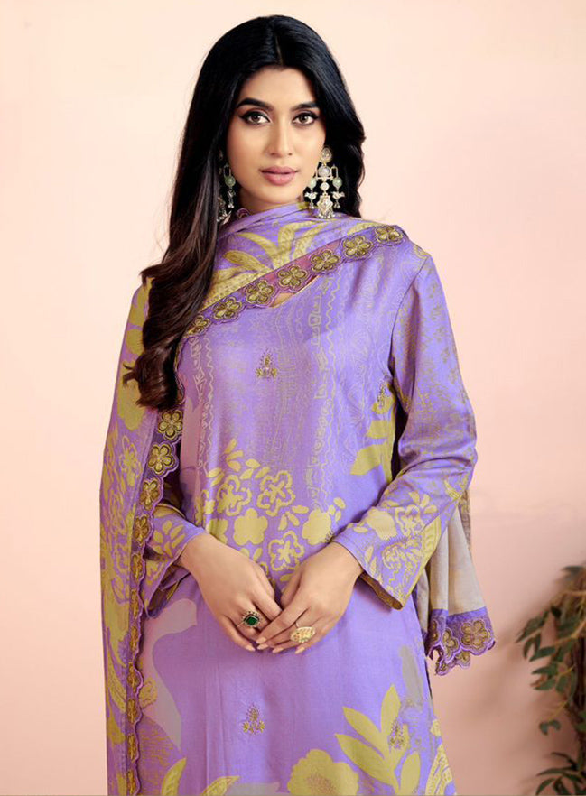 Purple Unstitched Pashmina Winter Salwar Suit Material for Women