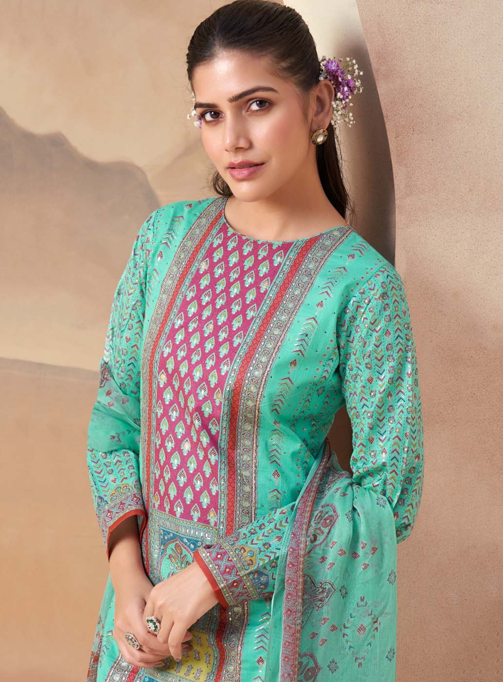 Pure Cambric Cotton Unstitched Salwar Suit Material with Zari Work