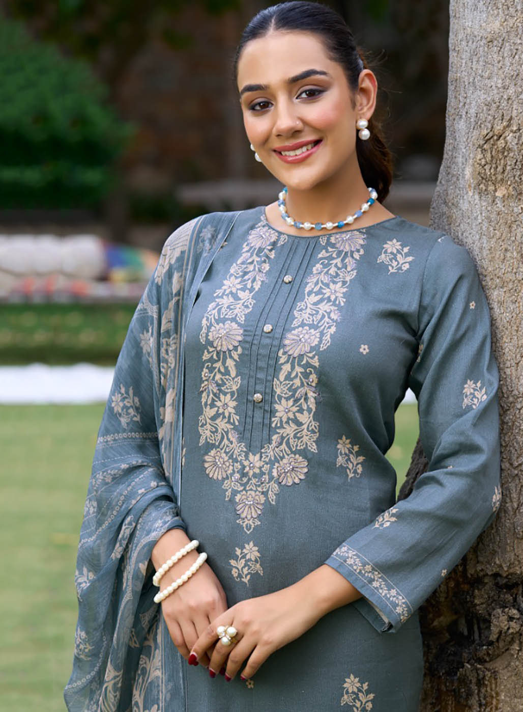 Party Wear Fancy Unstitched Cotton Satin Suit Material for Women
